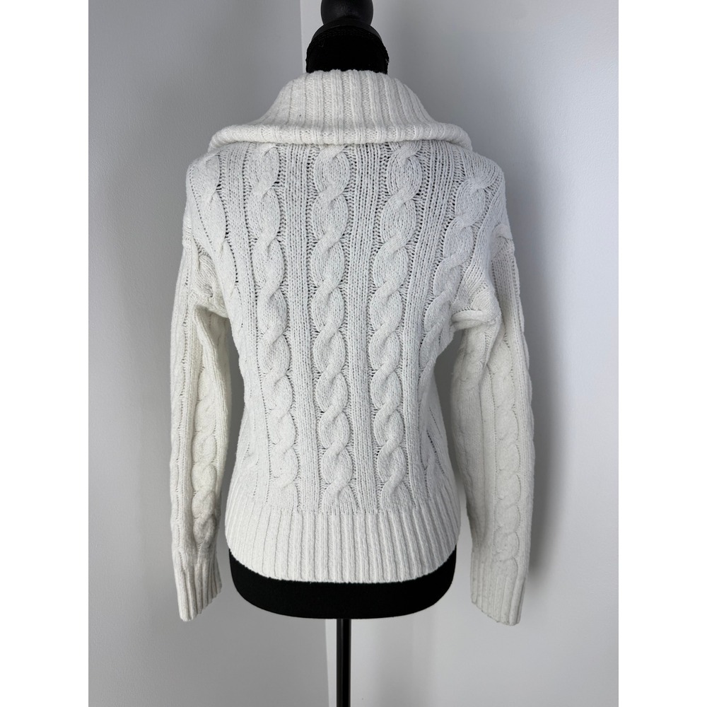Hollister White Cable Knit Zip-Up Sweater Jacket Cardigan Preppy Academia Y2K S - Picture 2 of 11